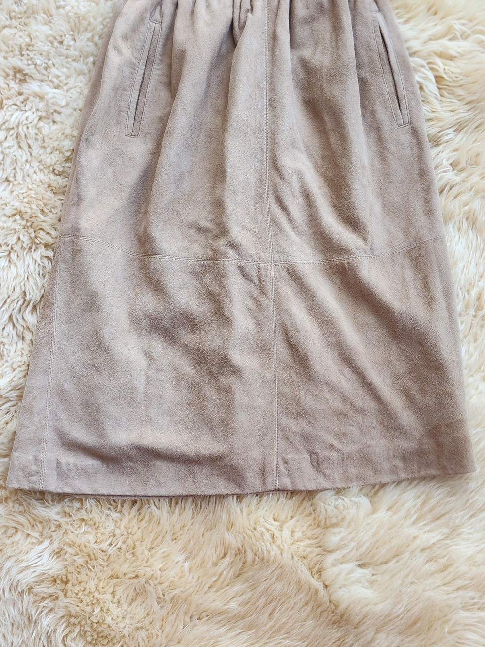 Soft Taupe Midi Suede Skirt with Elastic Waist